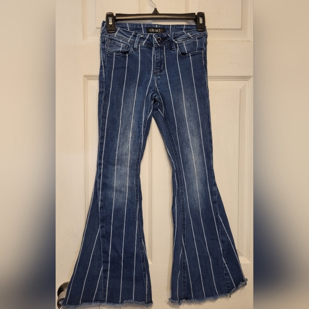Grace Denim Flare Jeans with White Stripes